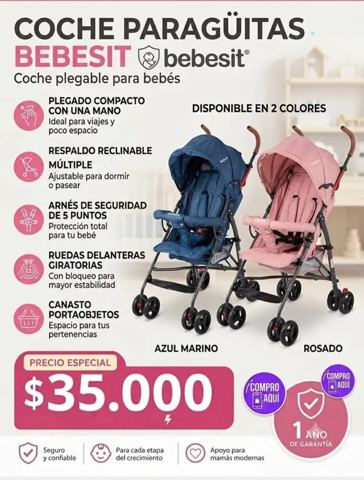 Coche paraguas Bebesit (celeste o Rosado) nuevos